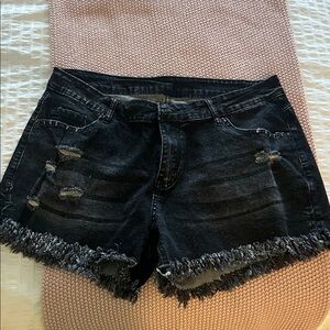 Distressed Black Denim Shorts